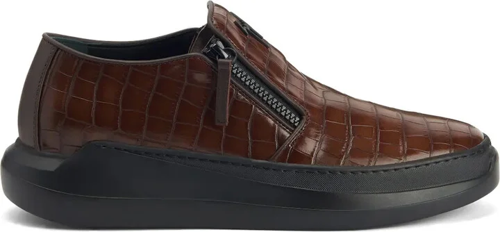 Crocodile-Effect Leather Slip-On Sneakers
