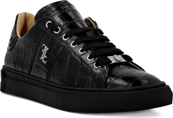 Crocodile-Effect Leather Sneakers - Image 2