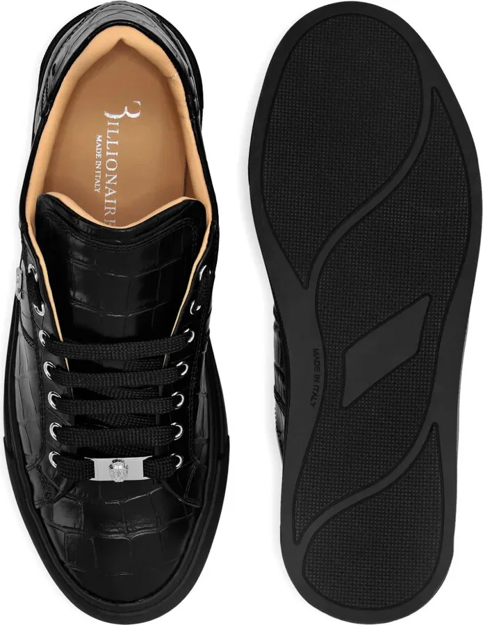Crocodile-Effect Leather Sneakers - Image 3