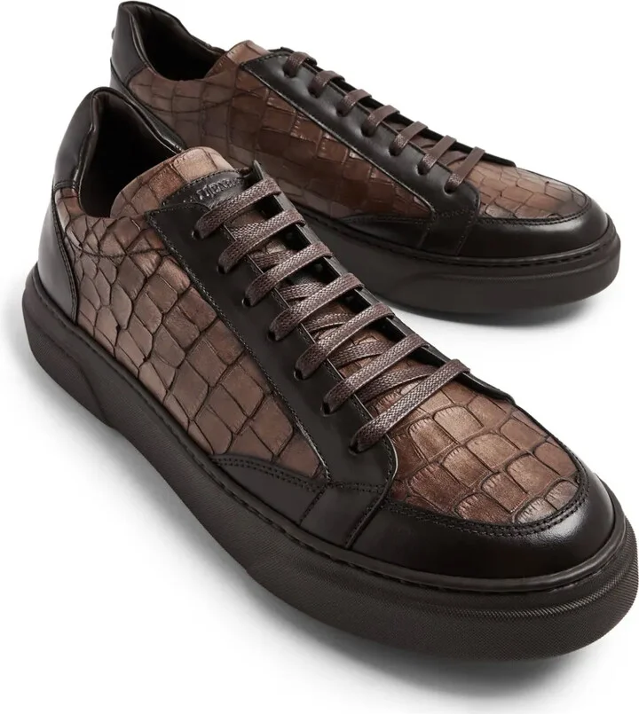 Crocodile-Effect Leather Sneakers - Image 5