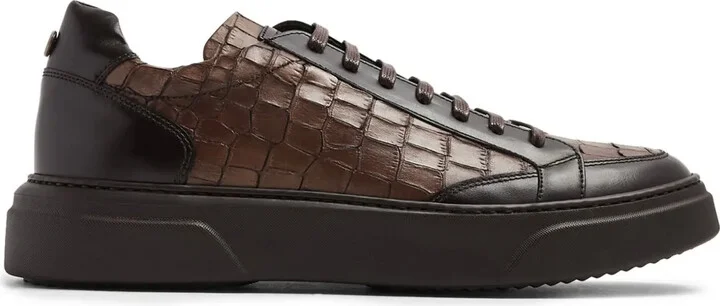 Crocodile-Effect Leather Sneakers