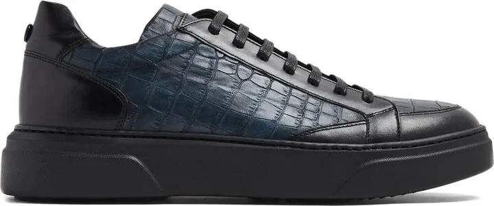 Crocodile-Effect Leather Sneakers