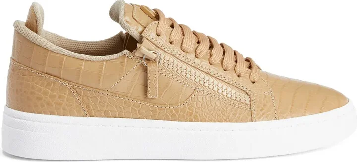 Crocodile-Effect Leather Sneakers