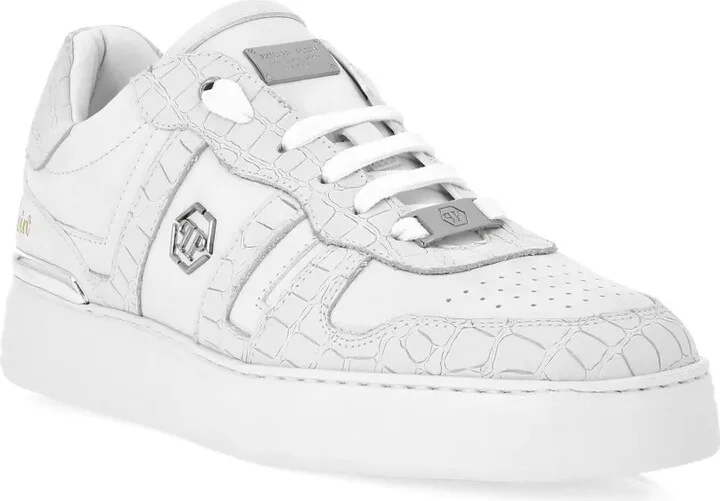 Crocodile-Effect Leather Trainers - Image 2
