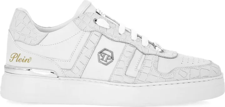 Crocodile-Effect Leather Trainers