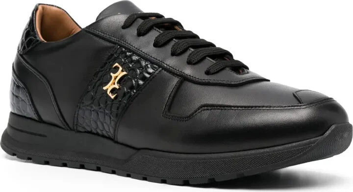 Crocodile-Effect Logo-Plaque Leather Sneakers - Image 2