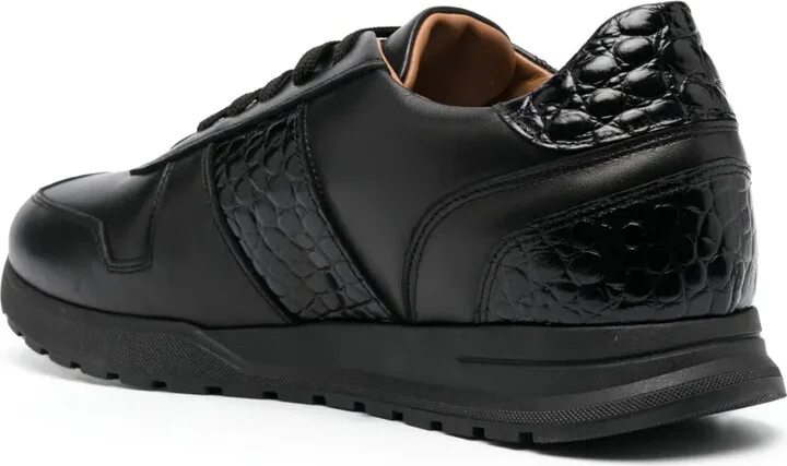 Crocodile-Effect Logo-Plaque Leather Sneakers - Image 3