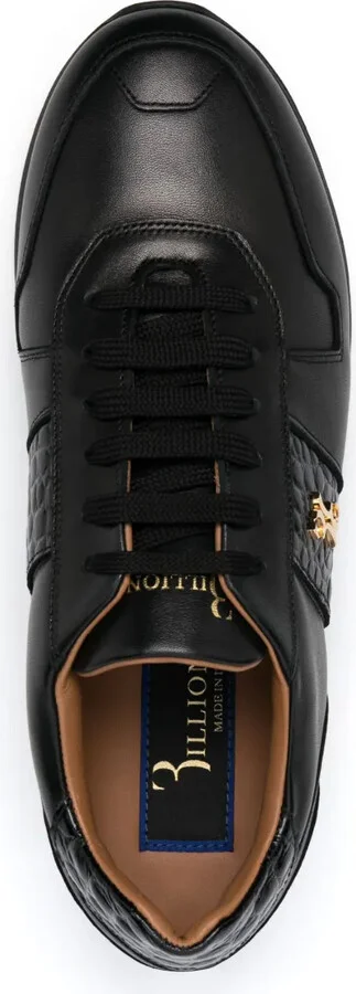Crocodile-Effect Logo-Plaque Leather Sneakers - Image 4