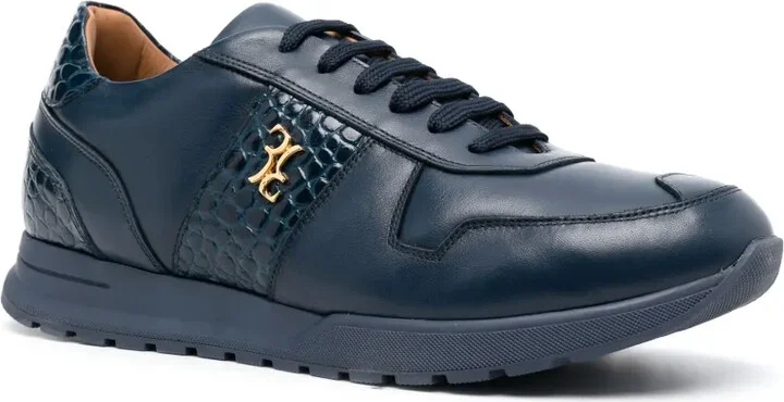 Crocodile-Effect Logo-Plaque Leather Sneakers - Image 2