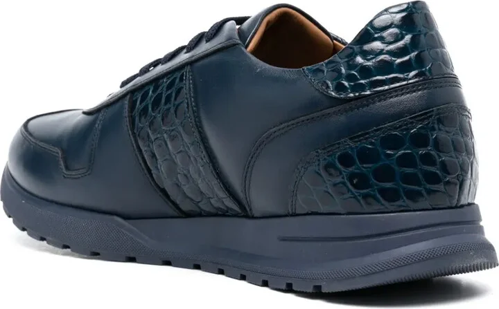 Crocodile-Effect Logo-Plaque Leather Sneakers - Image 3