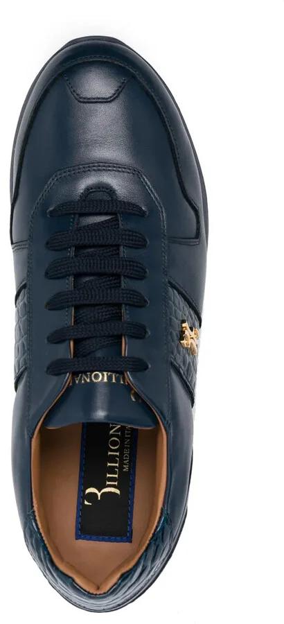 Crocodile-Effect Logo-Plaque Leather Sneakers - Image 4