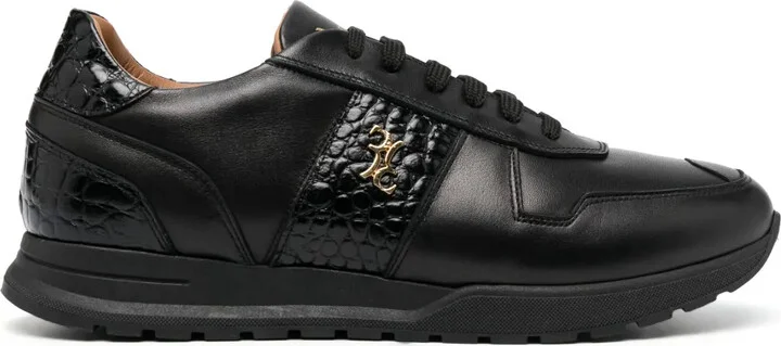 Crocodile-Effect Logo-Plaque Leather Sneakers