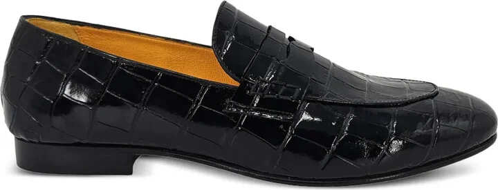 Crocodile-Effect Penny Loafers