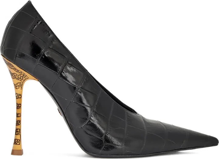 Crocodile-Effect Pointed-Toe Pumps