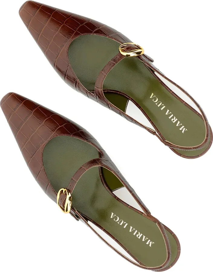 Crocodile-Effect Slingback Pumps - Image 4