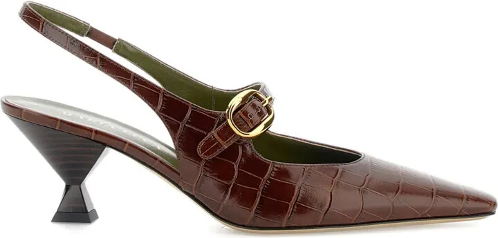 Crocodile-Effect Slingback Pumps