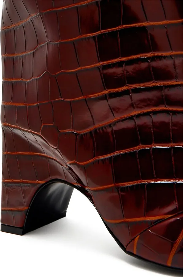 Crocodile-Effect Square-Toe Knee-High Boots - Image 4