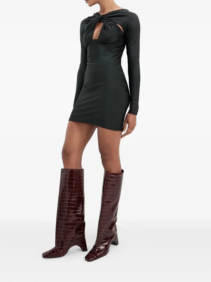 Crocodile-Effect Square-Toe Knee-High Boots - Image 5
