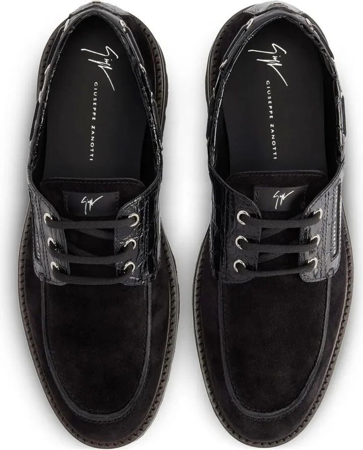 Crocodile-Effect Suede Lace-Up Boat Shoes - Image 3