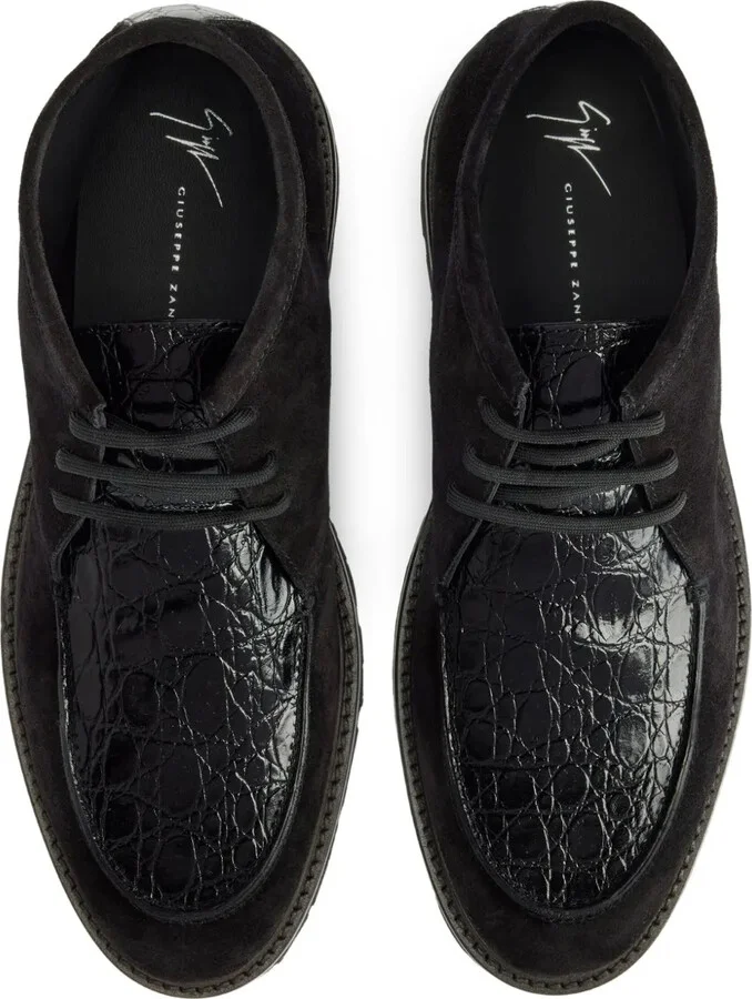Crocodile-Effect Suede Lace-Up Shoes - Image 3