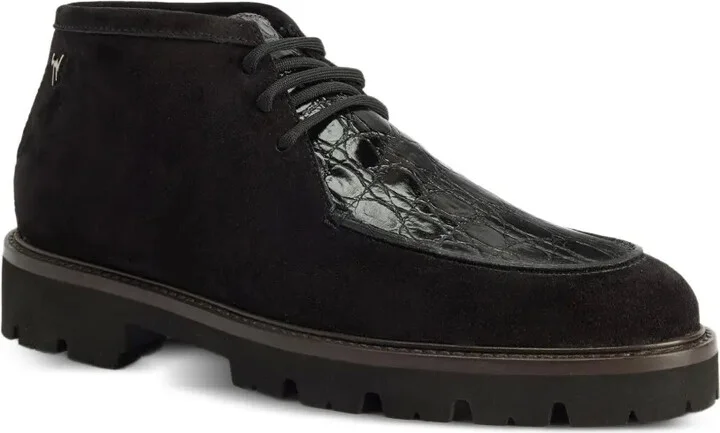 Crocodile-Effect Suede Lace-Up Shoes