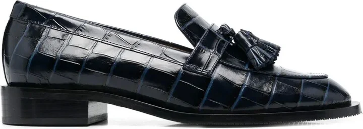 Crocodile-Effect Tasseled Loafers
