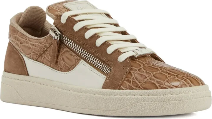 Crocodile-Effect Zip Low-Top Sneakers