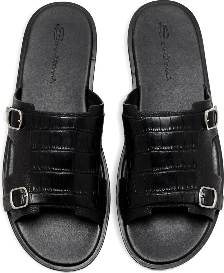 Crocodile-Embossed Buckle-Detail Sandals - Image 2
