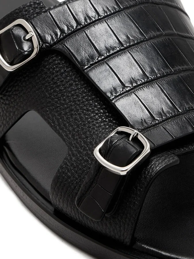 Crocodile-Embossed Buckle-Detail Sandals - Image 3