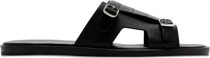 Crocodile-Embossed Buckle-Detail Sandals