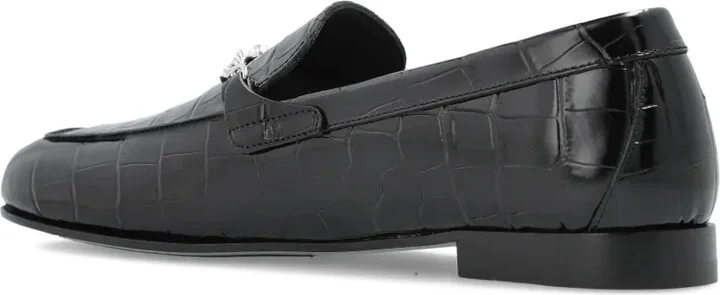 Crocodile-Embossed Chain-Detail Loafers - Image 4