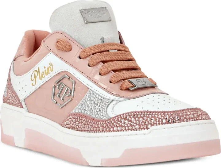 Crocodile-Embossed Crystal-Embellished Sneakers - Image 2