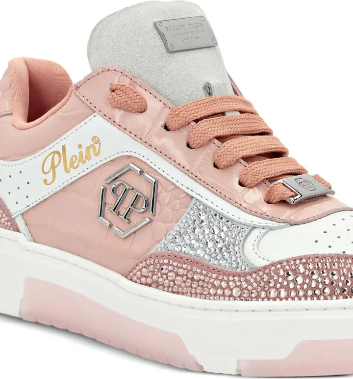 Crocodile-Embossed Crystal-Embellished Sneakers - Image 4