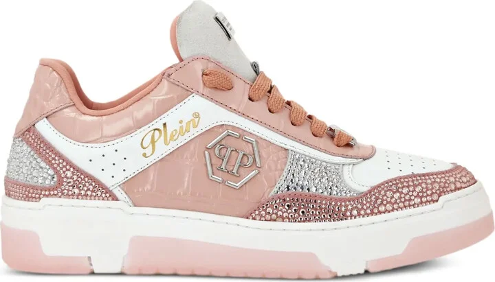 Crocodile-Embossed Crystal-Embellished Sneakers