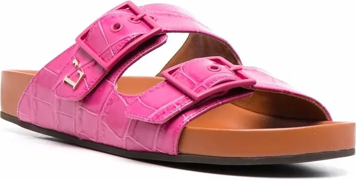Crocodile-Embossed Double Strap Sandals - Image 2