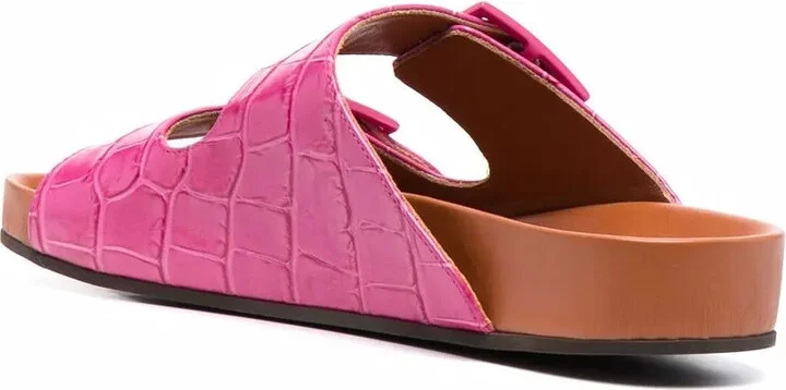 Crocodile-Embossed Double Strap Sandals - Image 3