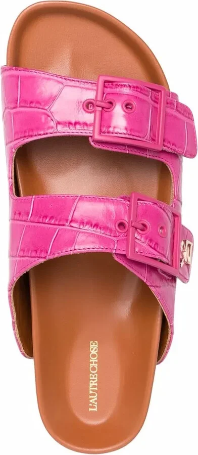 Crocodile-Embossed Double Strap Sandals - Image 4