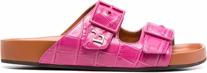 Crocodile-Embossed Double Strap Sandals