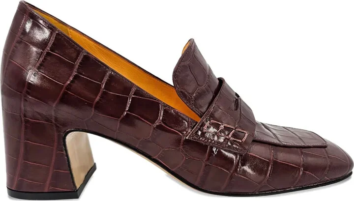 Crocodile-Embossed Heeled Loafers