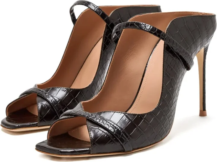 Crocodile-Embossed Heeled Mules - Image 2
