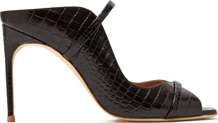 Crocodile-Embossed Heeled Mules