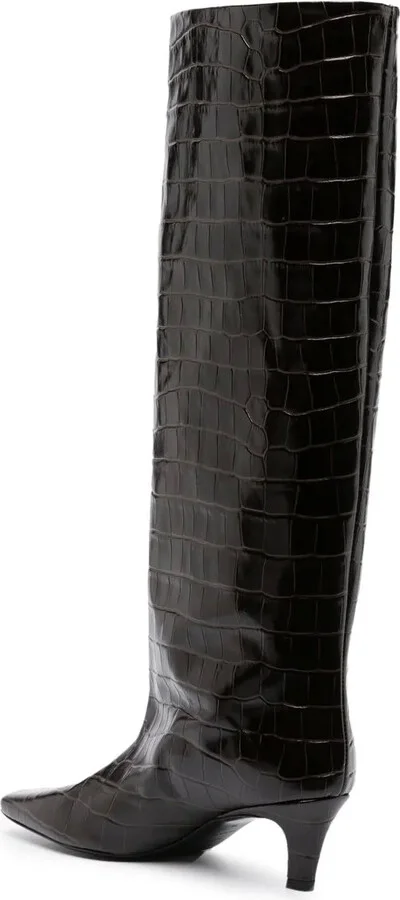 Crocodile-Embossed Knee-High Boots - Image 3
