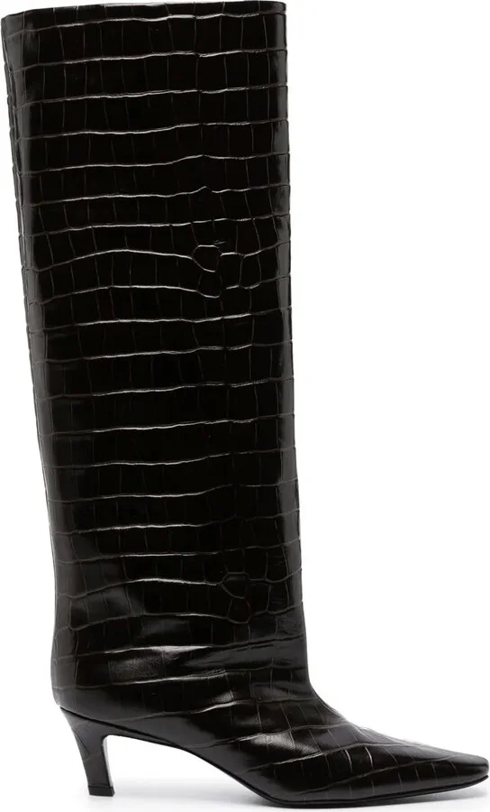 Crocodile-Embossed Knee-High Boots