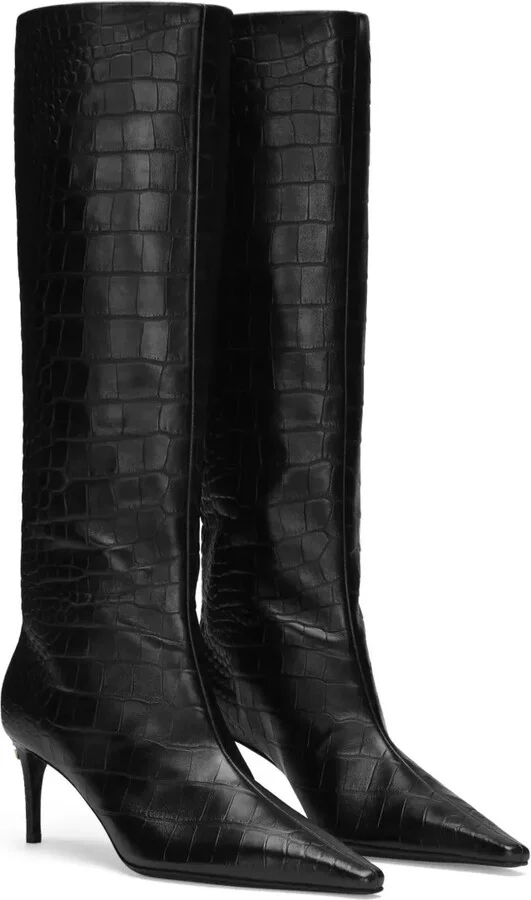 Crocodile-Embossed Leather Boots - Image 2