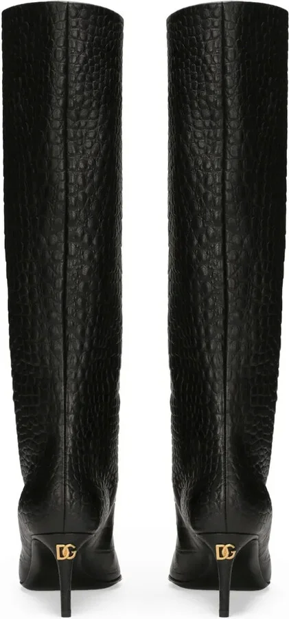 Crocodile-Embossed Leather Boots - Image 3
