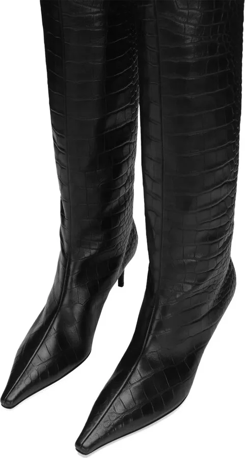 Crocodile-Embossed Leather Boots - Image 4