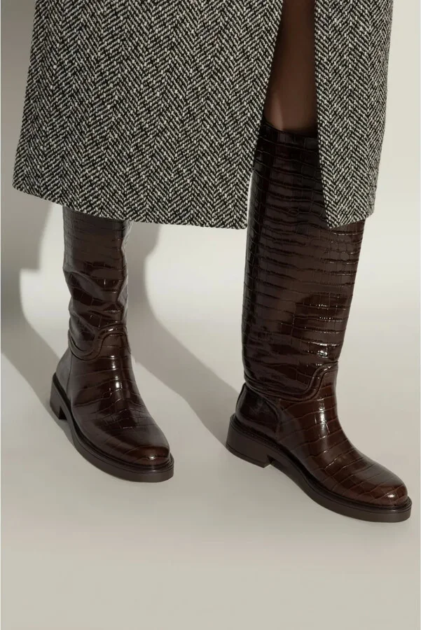 Crocodile-Embossed Leather Boots - Image 2