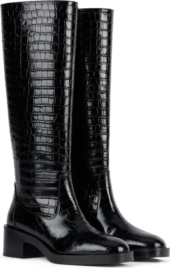 Crocodile-Embossed Leather Boots - Image 2