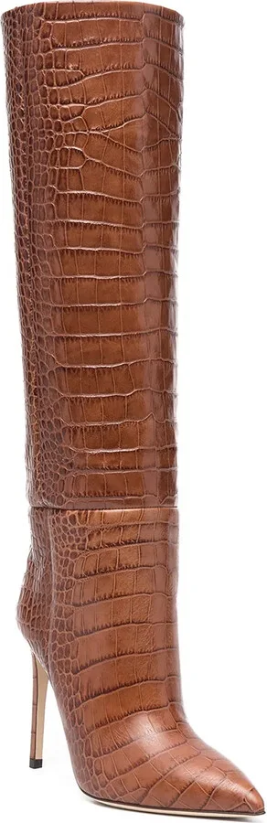 Crocodile-Embossed Leather Boots - Image 2