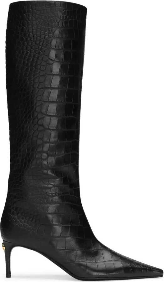 Crocodile-Embossed Leather Boots